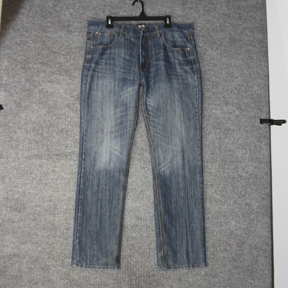 FUSAI‎ Jeans Mens 38 Blue Embroidered Pocket Denim Streetwear Y2K Baggy 38x34